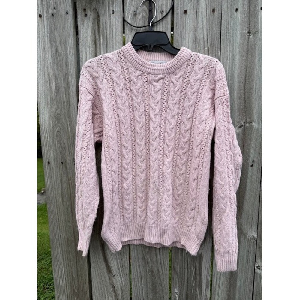 Vintage Grandmacore Carriage Court Cable Knit Sweater S Pink Coquette Pastel
